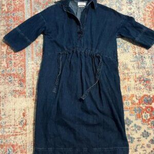 Toast dark rinse short-sleeved cinch waist denim dress